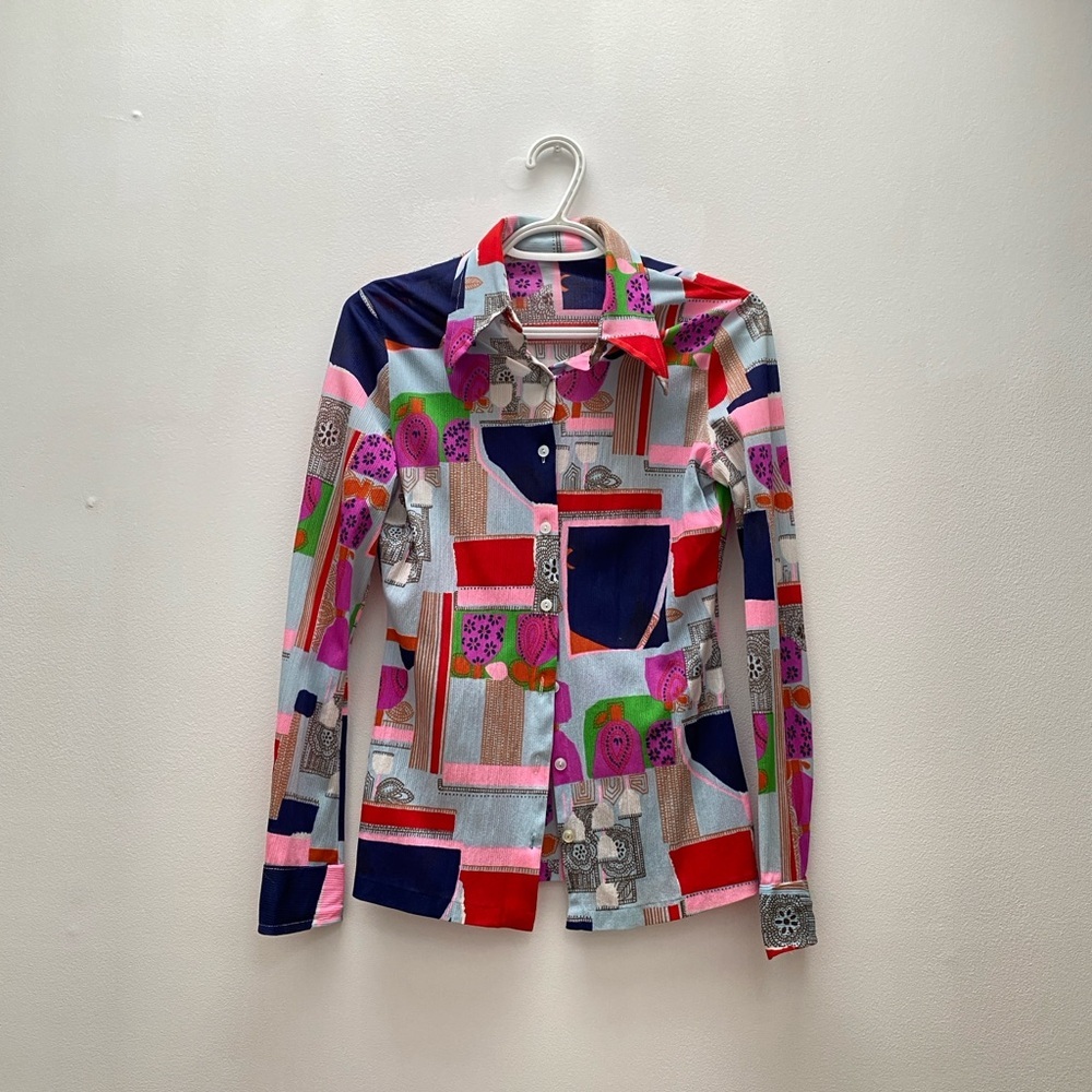 Vintage - Retro Colorful Geometric Button-Up Shirt
